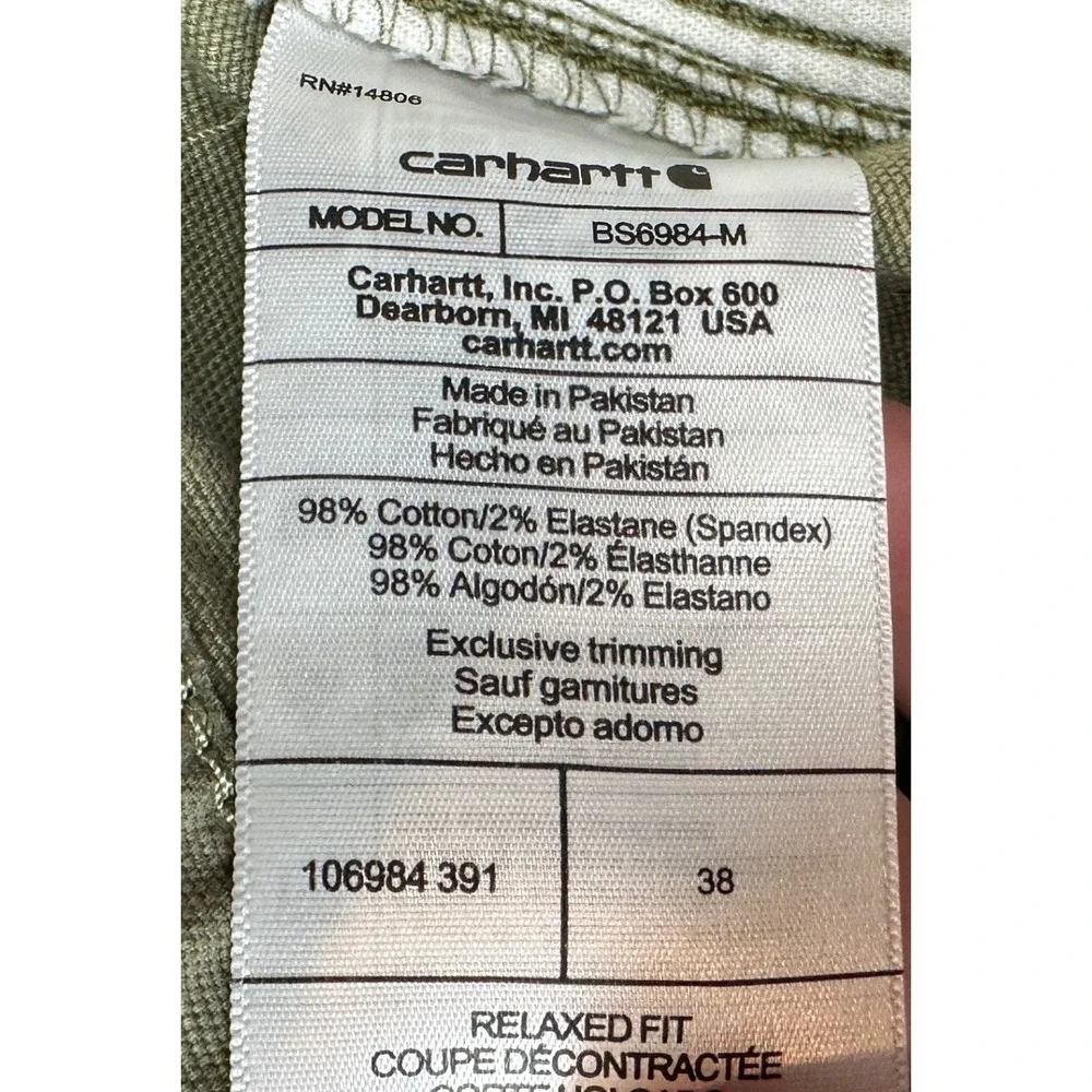 Carhartt Shorts Mens 38 Relaxed Fit Olive Green Rugged Flex Cargo Workwear EUC